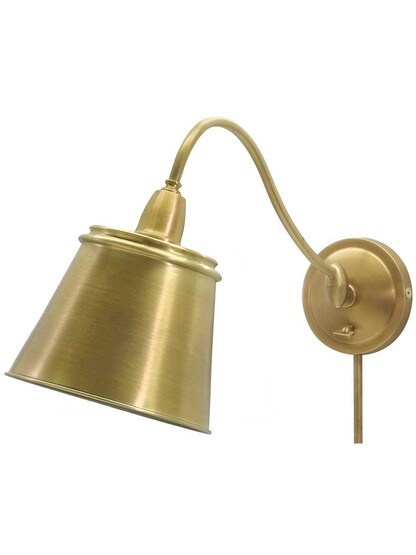 Hyde Park Swing-Arm Wall Lamp with Metal Shade in Weathered Brass.